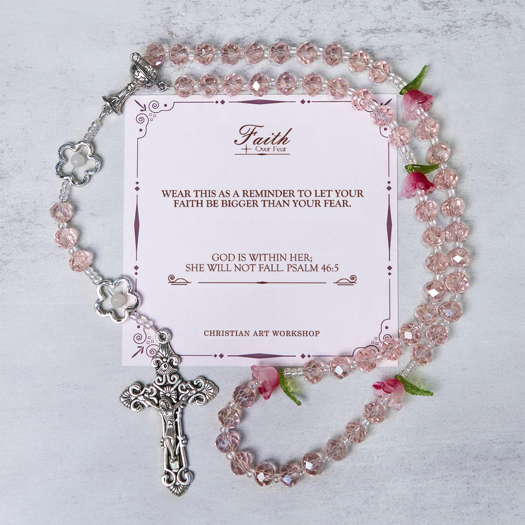 Christianartworkshop Jesus Is The Gift: Handmade Elegant Pink Crystal Rosary with 3D Rose Beads with Gift Card - FAITH OVER FEAR - image 3