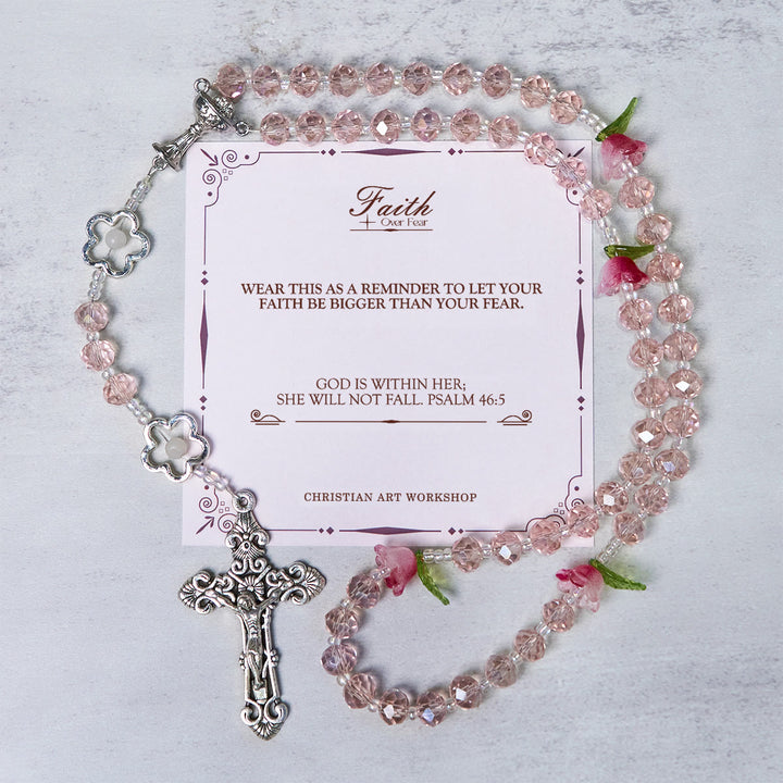 Christianartworkshop Jesus Is The Gift: Handmade Elegant Pink Crystal Rosary with 3D Rose Beads with Gift Card - FAITH OVER FEAR - image 3