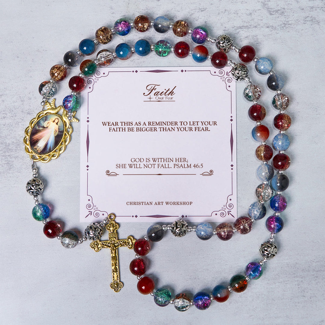 Christianartworkshop PRAYERFUL FAITH: Handmade Gradient Multicolor Glass Bead & Brass Crucifix Rosary with Gift Card - FAITH OVER FEAR - image 3