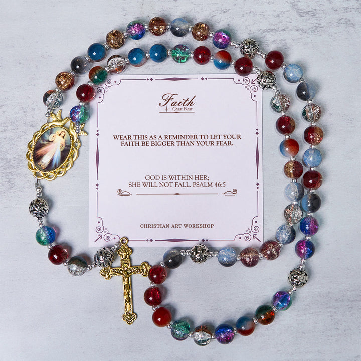 Christianartworkshop PRAYERFUL FAITH: Handmade Gradient Multicolor Glass Bead & Brass Crucifix Rosary with Gift Card - FAITH OVER FEAR - image 3