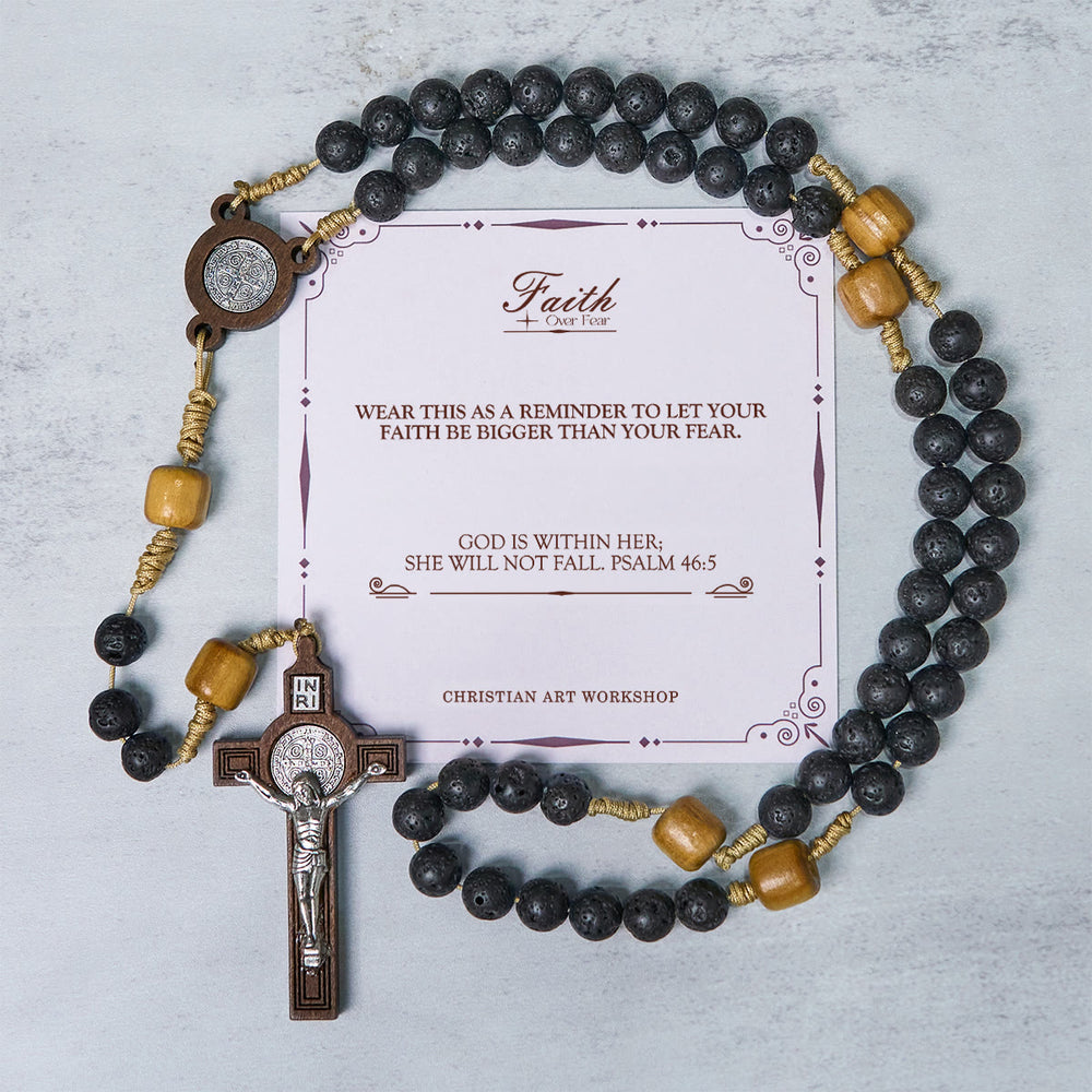 Christianartworkshop PRAYERFUL FAITH: Handmade Natural Durable Volcanic Stone Rosary with Gift Card - FAITH OVER FEAR - image 1