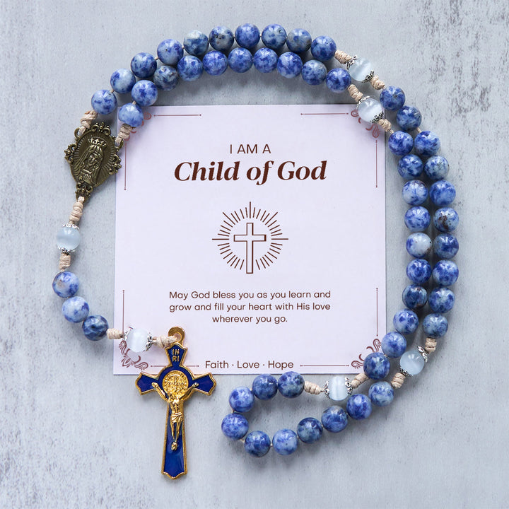 Christianartworkshop PRAYERFUL FAITH: Round Blue Stone Nylon Cord Rosary with Gift Card - Child of God - image 3