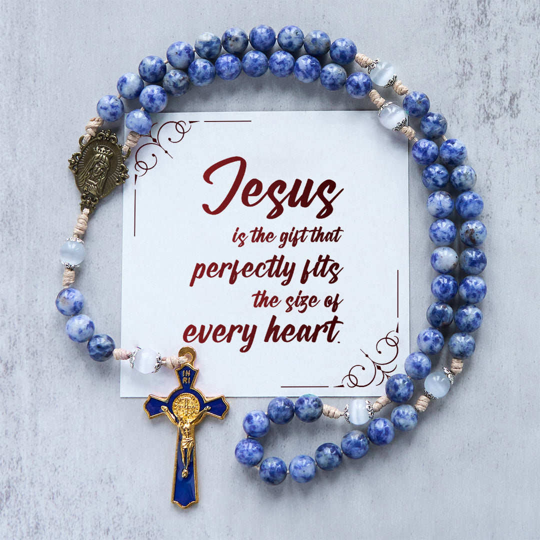 Christianartworkshop PRAYERFUL FAITH: Round Blue Stone Nylon Cord Rosary with Gift Card - Jesus is the Gift - image 3