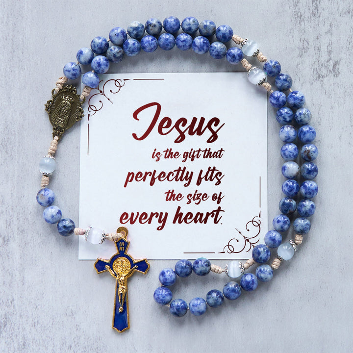 Christianartworkshop PRAYERFUL FAITH: Round Blue Stone Nylon Cord Rosary with Gift Card - Jesus is the Gift - image 3