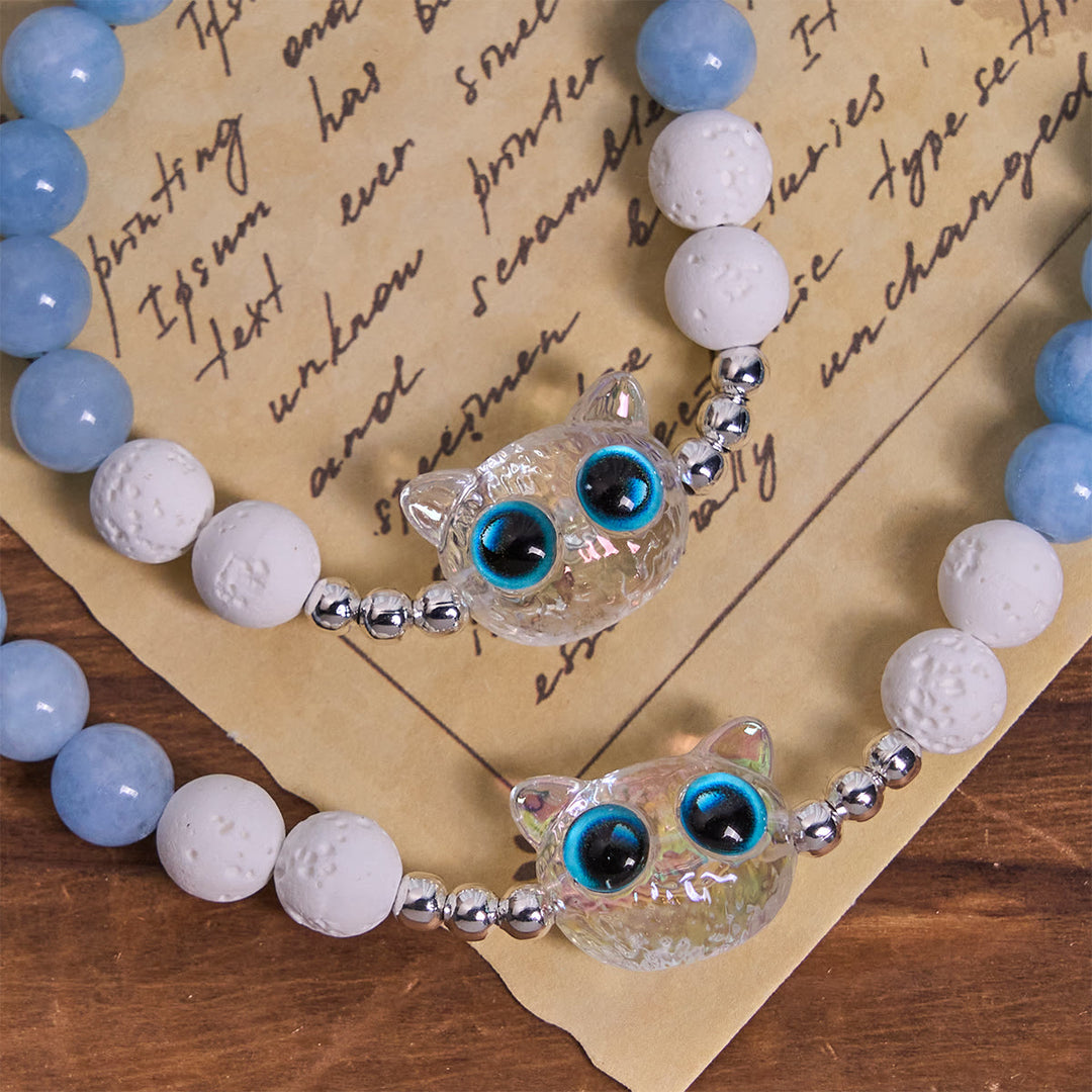 Christianartworkshop Glass Cat Blessing with Aquamarine & White Lava Stone Memorial Animal Rosary - image 6