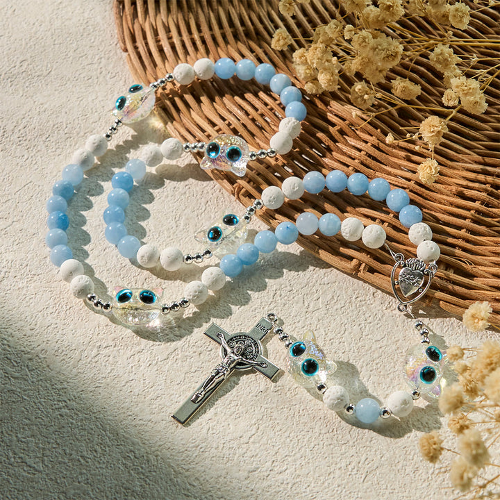Christianartworkshop Glass Cat Blessing with Aquamarine & White Lava Stone Memorial Animal Rosary - image 2