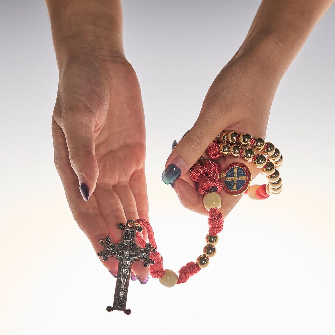 Christianartworkshop Golden Glory Beads Red Paracord Rosary with St. Benedict  - image 8