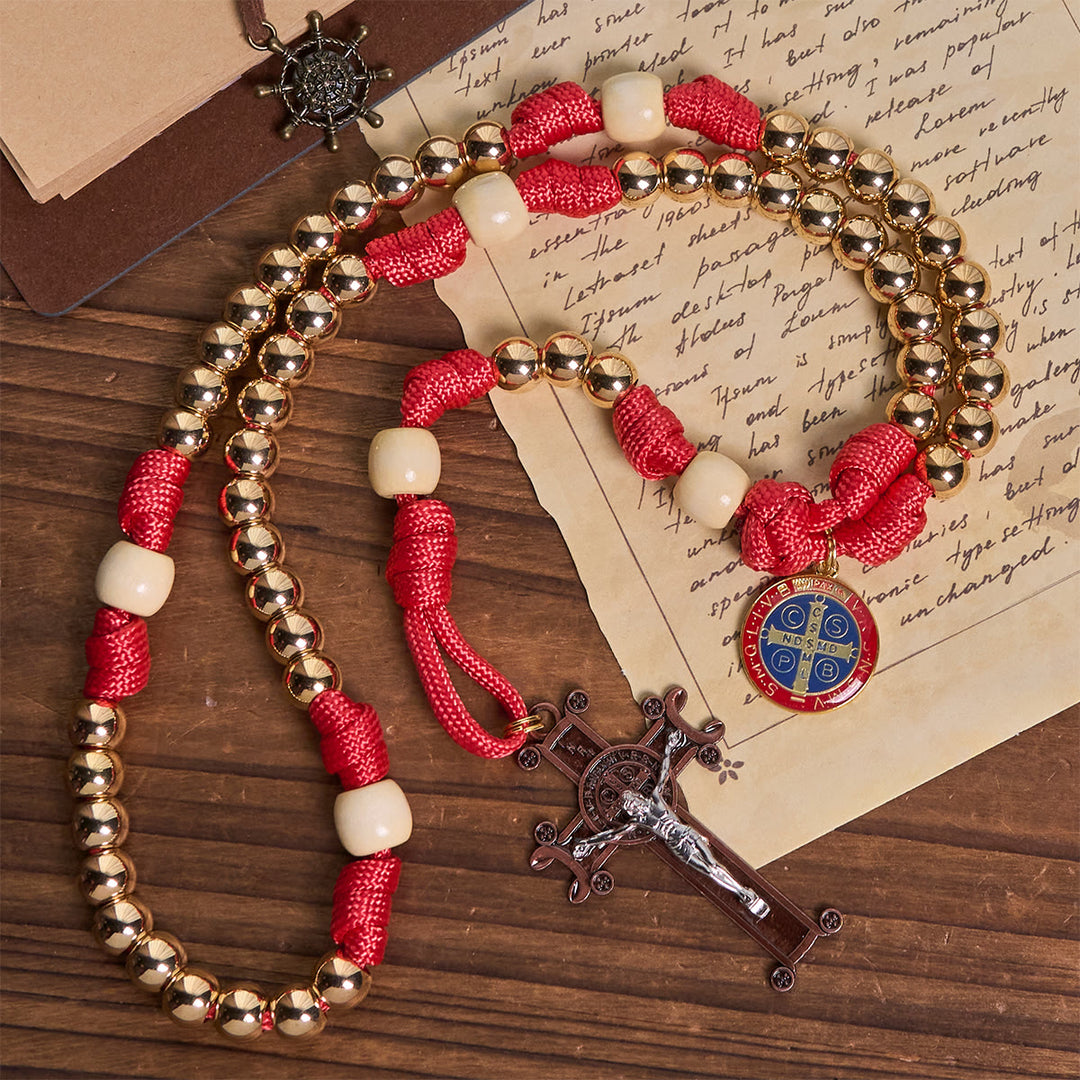 Christianartworkshop Golden Glory Beads Red Paracord Rosary with St. Benedict  - image 4