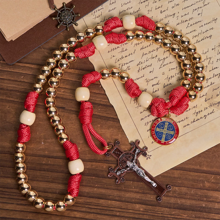 Christianartworkshop Golden Glory Beads Red Paracord Rosary with St. Benedict  - image 4
