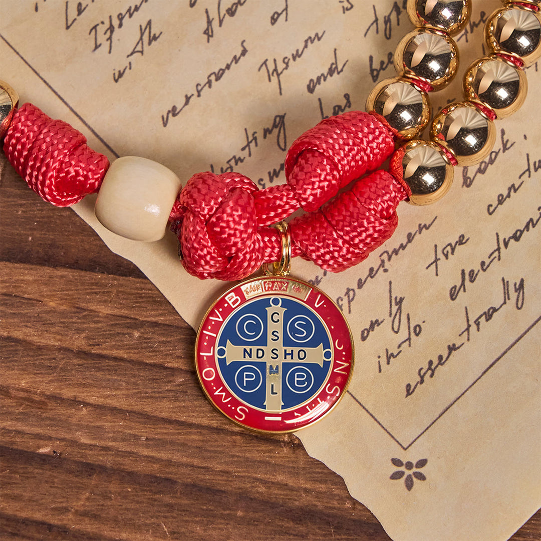 Christianartworkshop Golden Glory Beads Red Paracord Rosary with St. Benedict  - image 6