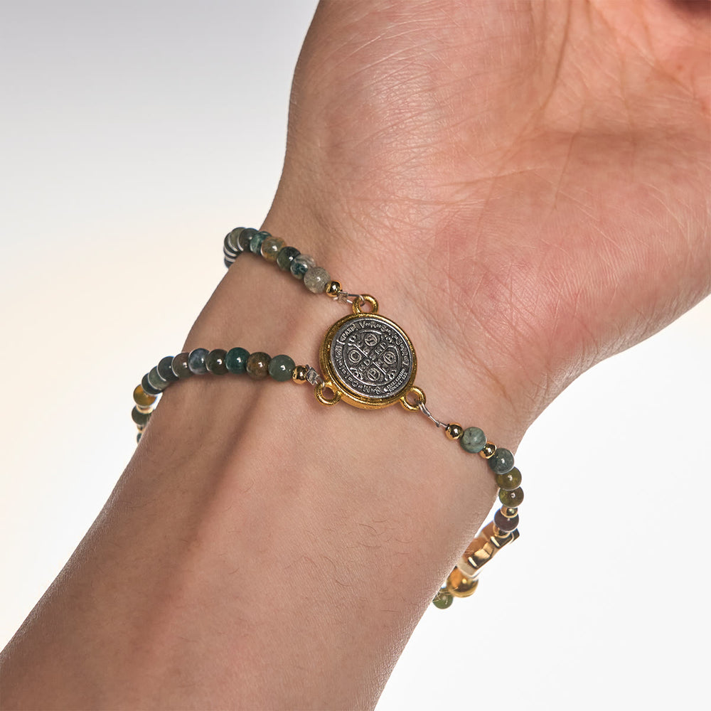 Christianartworkshop Handmade Earth Tone Rosary Bracelets with Cross & St. Benedict Charm - image 1