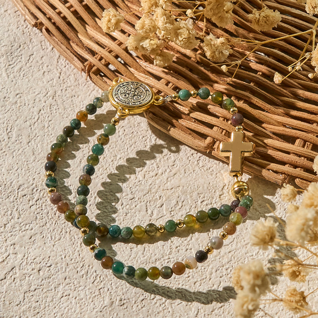Christianartworkshop Handmade Earth Tone Rosary Bracelets with Cross & St. Benedict Charm - image 4