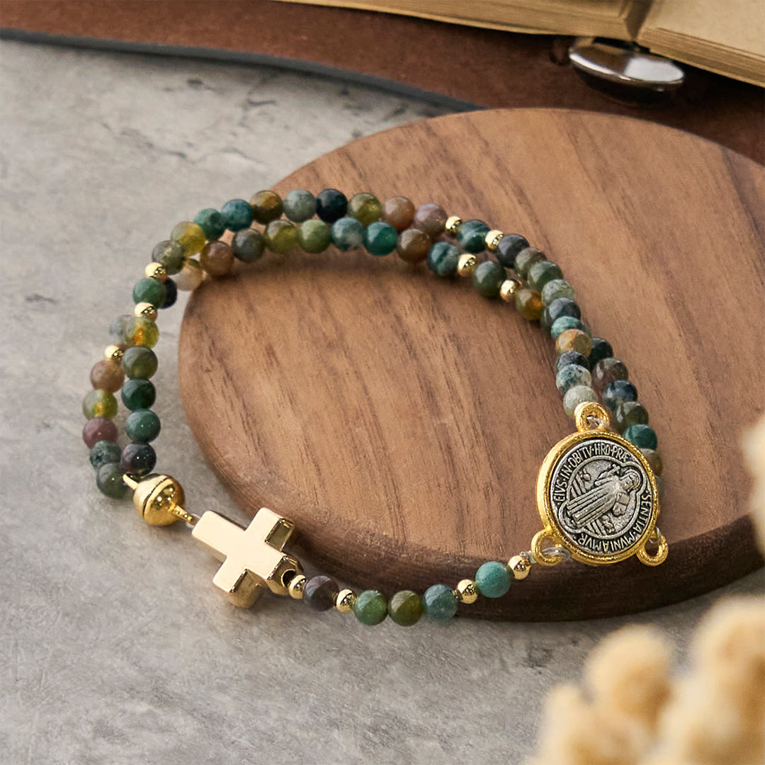 Christianartworkshop Handmade Earth Tone Rosary Bracelets with Cross & St. Benedict Charm - image 5