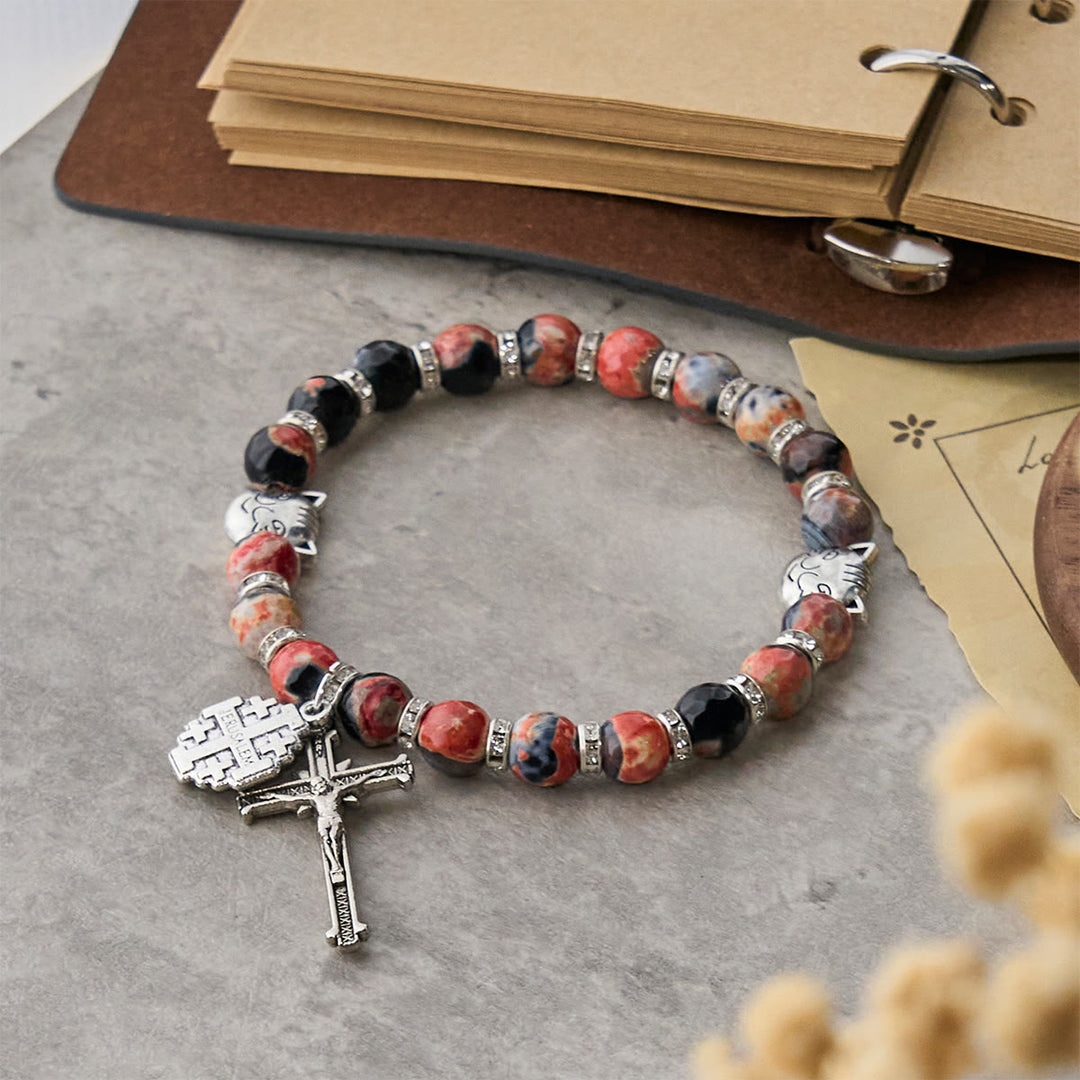 Christianartworkshop Marbling Agate Calico Cat to Pray with St. Benedict Pet Memorial Animal Bracelet - image 3