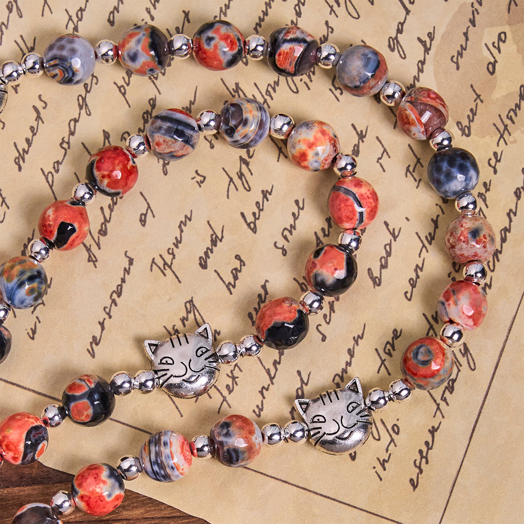 Christianartworkshop Unique Memorial Marbling Agate Beads with Calico Cat Pray Bracelet, Animal Rosary - image 10