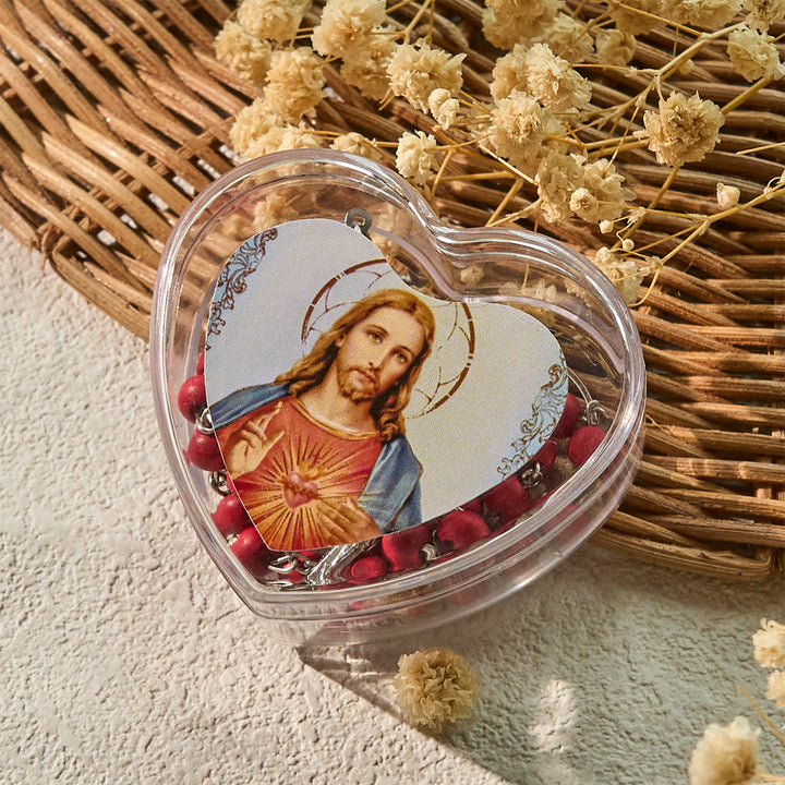 Christianartworkshop Sacred Heart of Jesus Wine Red Beads Rosary with Heart-Shaped Box - image 3