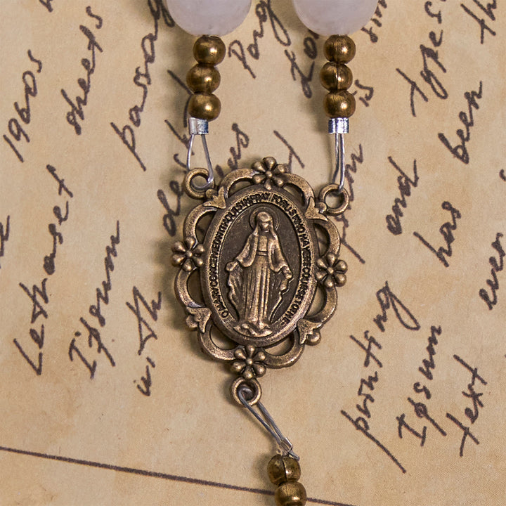 Christianartworkshop Serene White Quartz and Sacred Turtle Prayer Rosary with Miraculous Medal - image 5