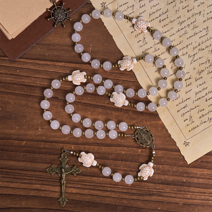 Christianartworkshop Sacred Memorial White Quartz and Sacred Turtle Prayer Animal Rosary - image 3