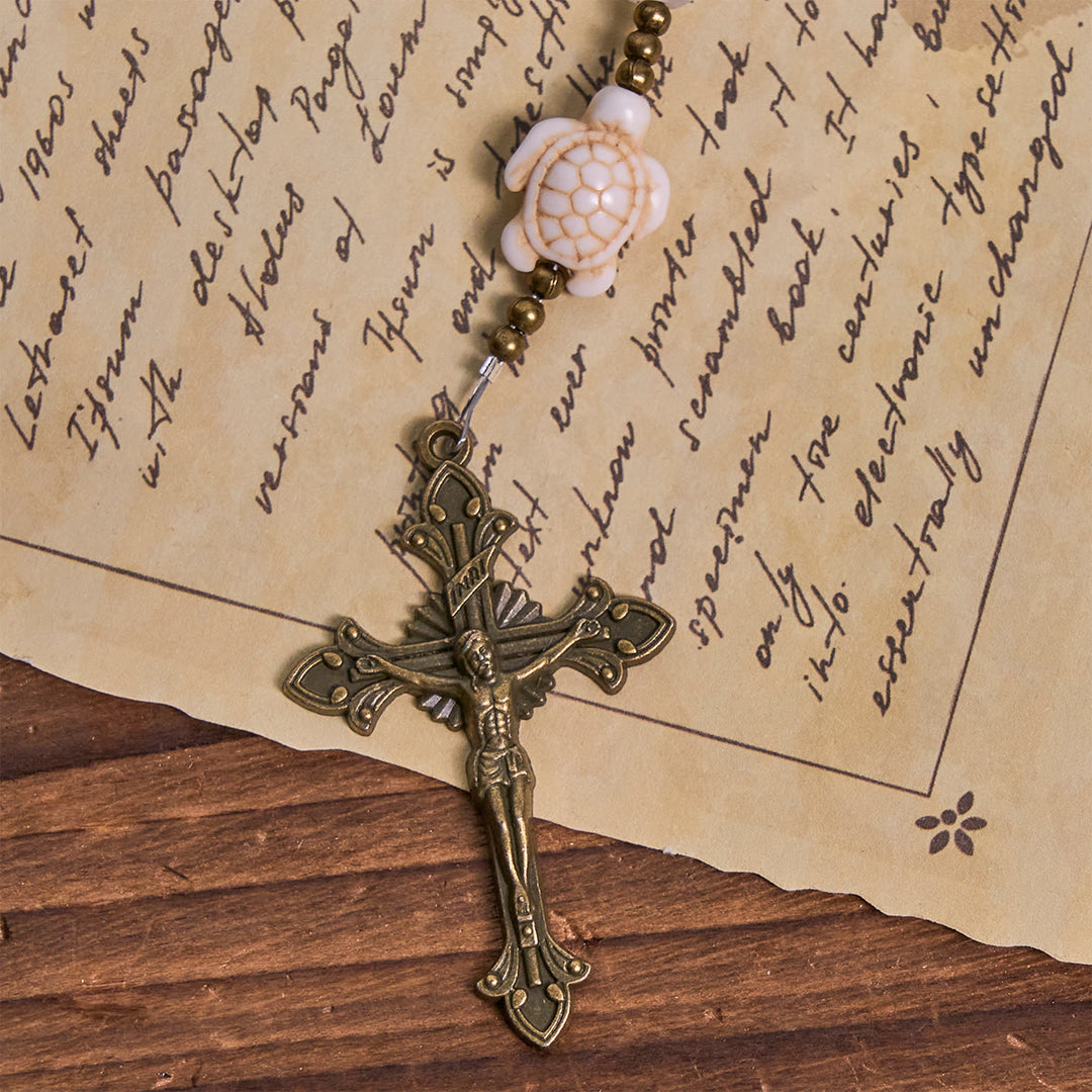 Christianartworkshop Sacred Memorial White Quartz and Sacred Turtle Prayer Animal Rosary - image 9
