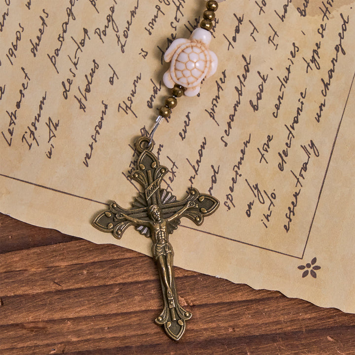 Christianartworkshop Sacred Memorial White Quartz and Sacred Turtle Prayer Animal Rosary - image 9