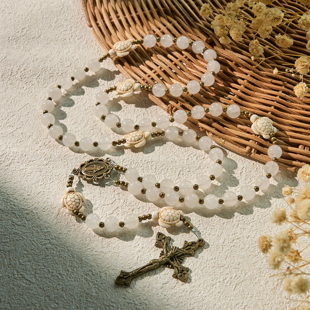 Christianartworkshop Sacred Memorial White Quartz and Sacred Turtle Prayer Animal Rosary - image 5
