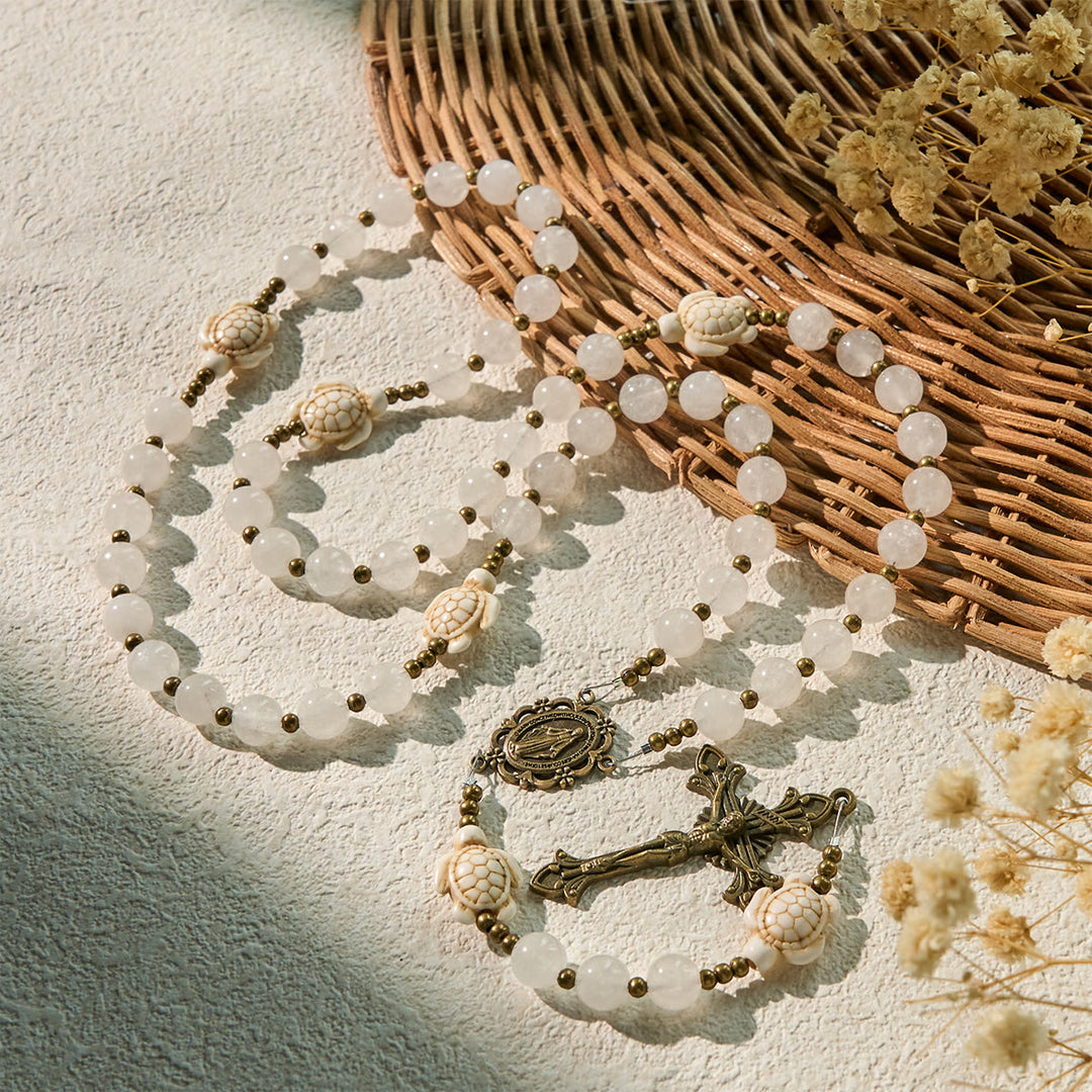 Christianartworkshop Sacred Memorial White Quartz and Sacred Turtle Prayer Animal Rosary - image 6