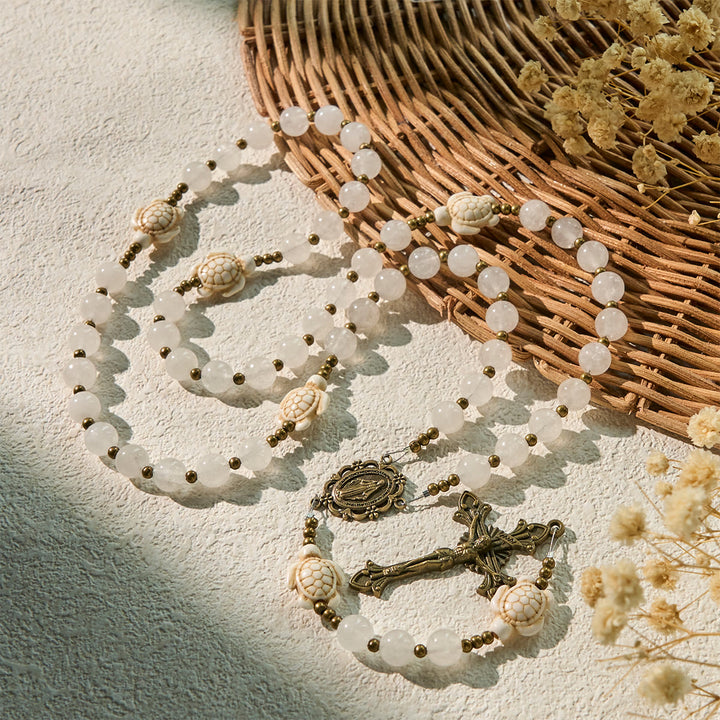 Christianartworkshop Sacred Memorial White Quartz and Sacred Turtle Prayer Animal Rosary - image 6