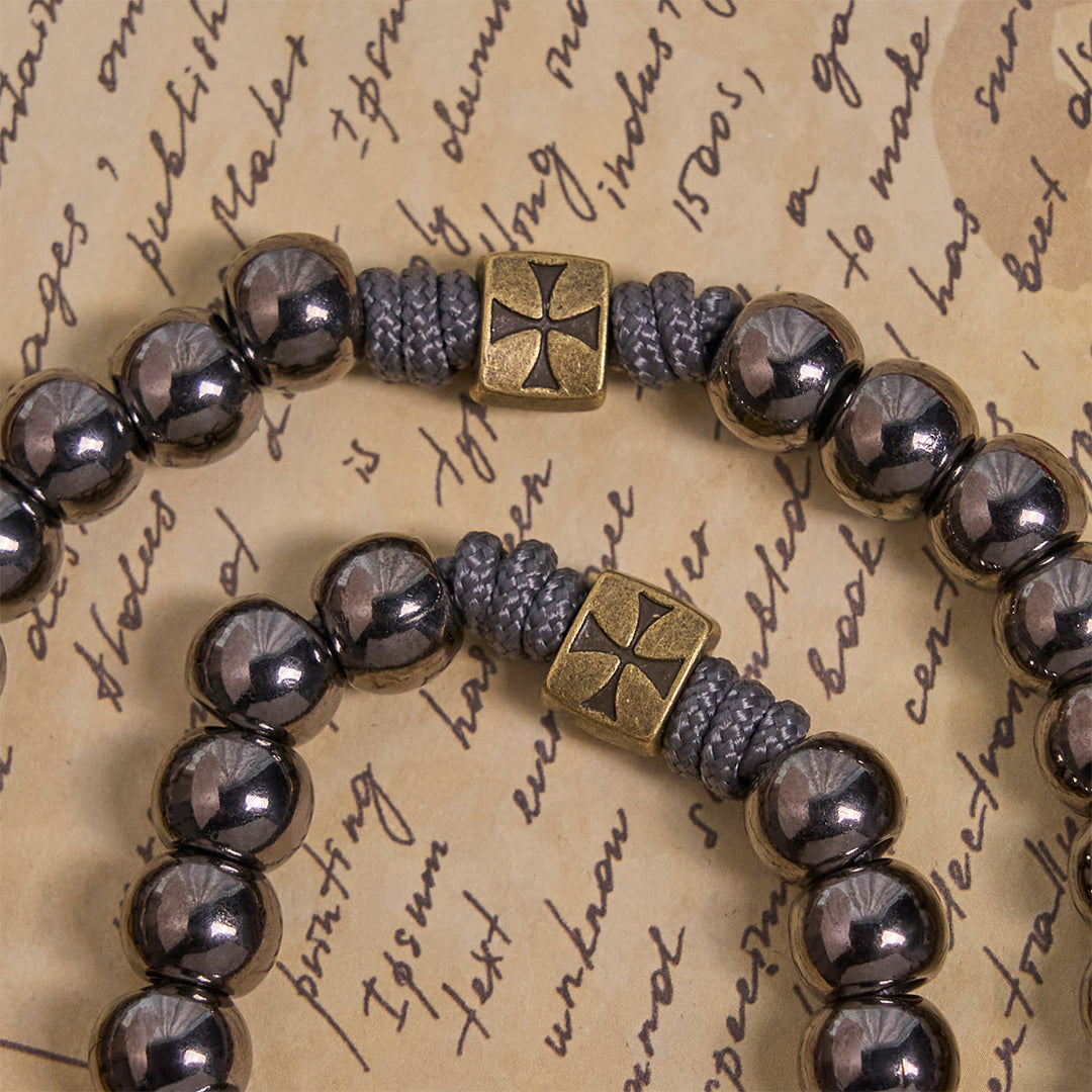 Christianartworkshop Miraculous Medal & Crucifix of 8 mm Round Silver Black Gallstone Nylon Cord Rosary - image 6