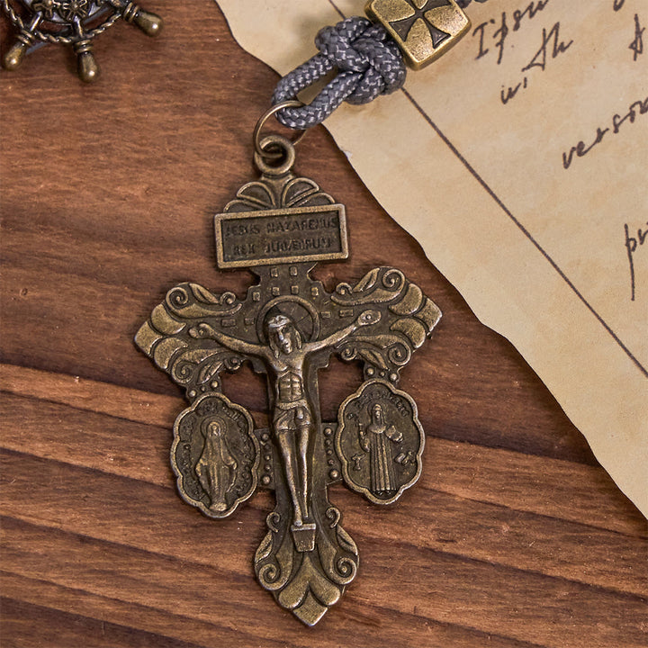 Christianartworkshop Miraculous Medal & Crucifix of 8 mm Round Silver Black Gallstone Nylon Cord Rosary - image 8