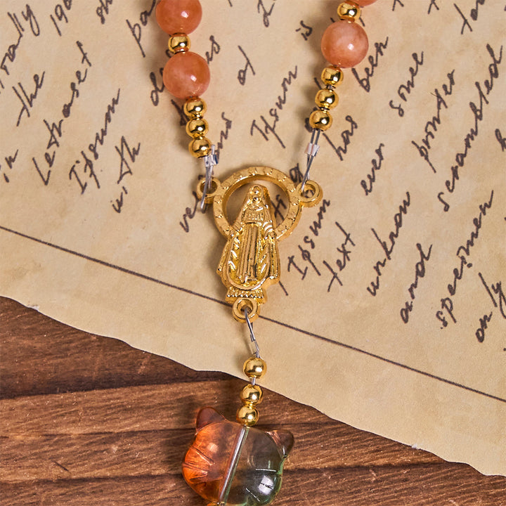 Christianartworkshop Orange Tabby Cat Blessing with Carnelian Beads Prayer Animal Rosary - image 6
