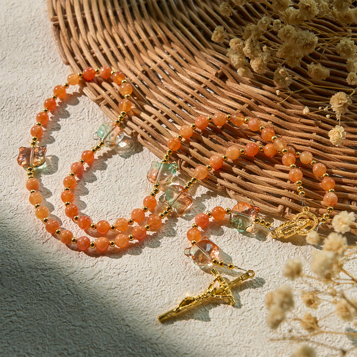 Christianartworkshop Orange Tabby Cat Blessing with Carnelian Beads Prayer Animal Rosary - image 1
