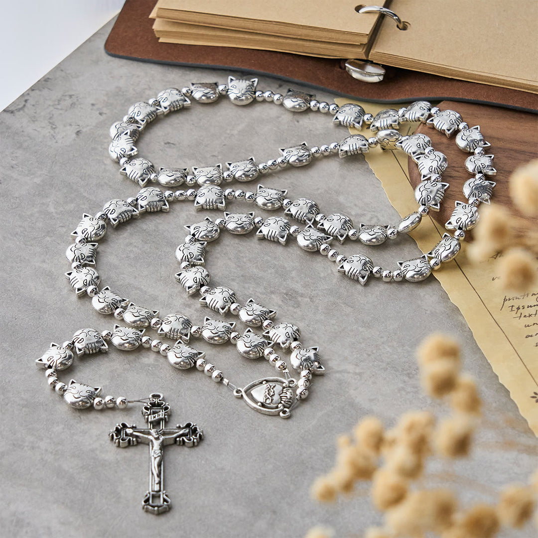 Christianartworkshop Devotion of Love Unique Tabby Cat Face Stainless Steel Animal Rosary - Cat Rosary - image 0