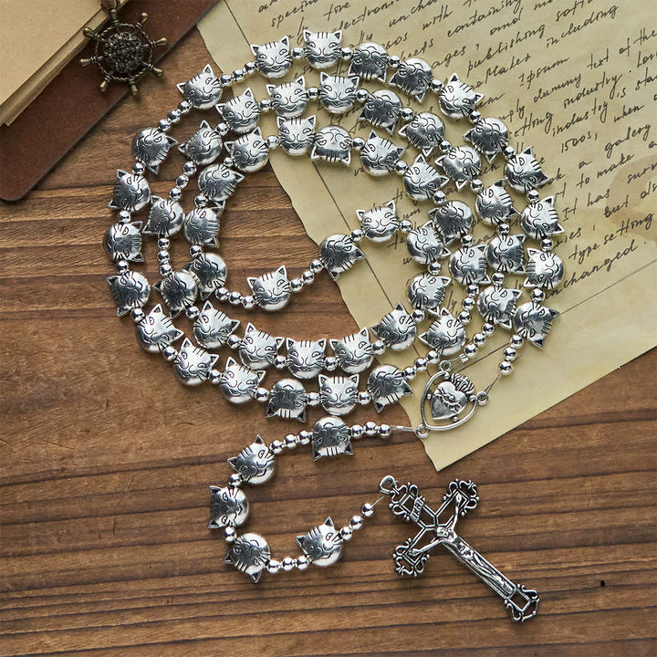 Christianartworkshop Devotion of Love Unique Tabby Cat Face Stainless Steel Animal Rosary - image 1