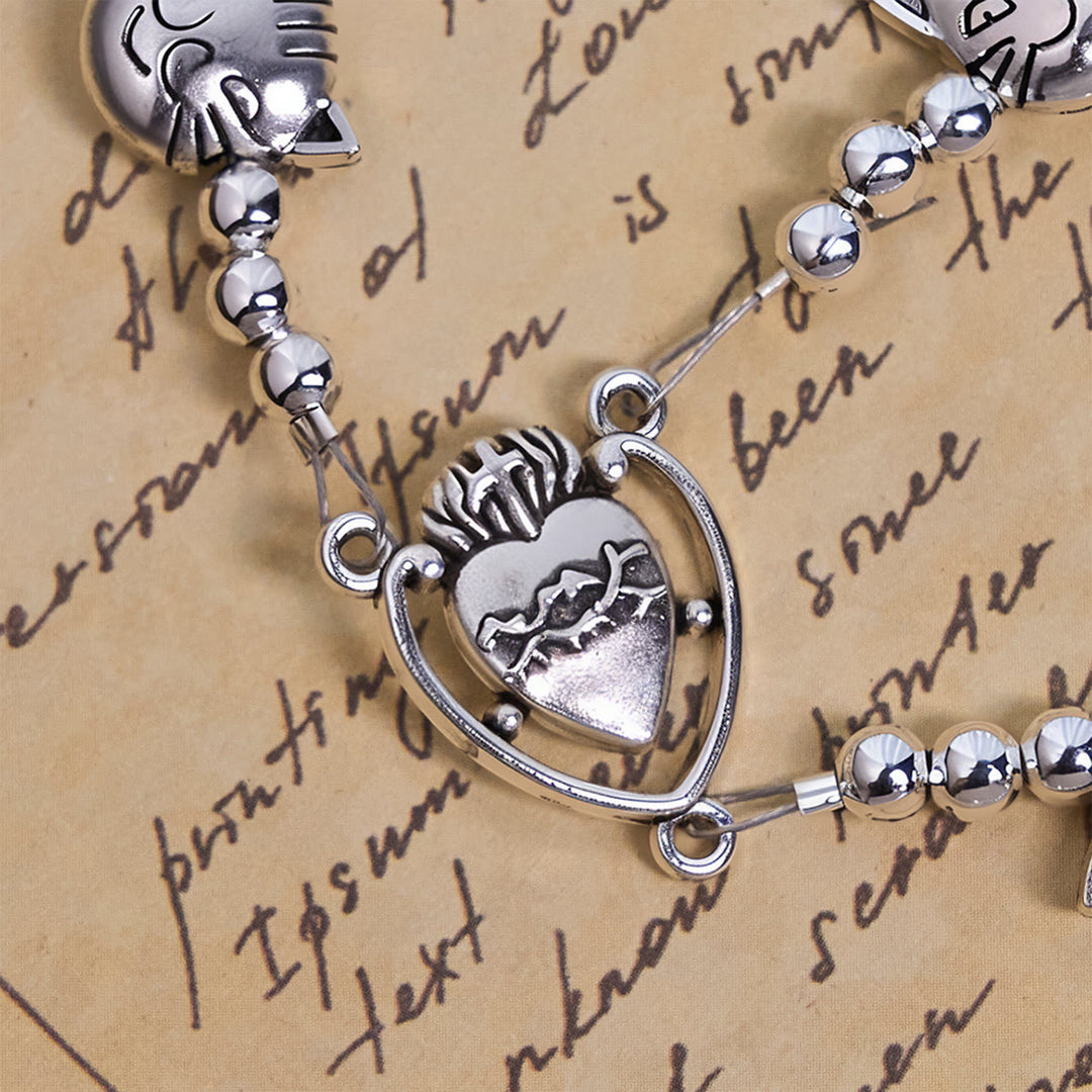 Christianartworkshop Devotion of Love Unique Tabby Cat Face Stainless Steel Animal Rosary - image 5
