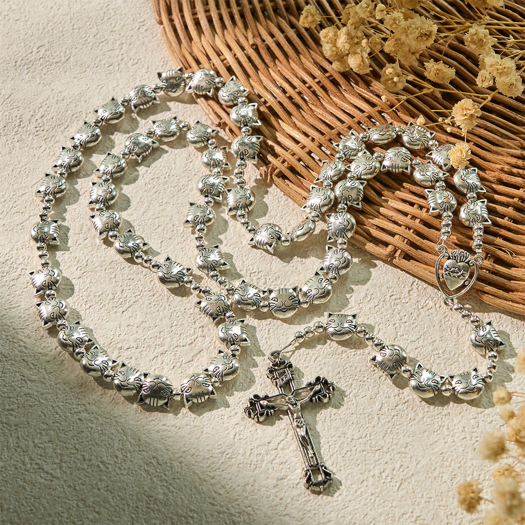 Christianartworkshop Devotion of Love Unique Tabby Cat Face Stainless Steel Animal Rosary - image 3
