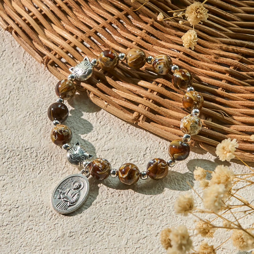 Christianartworkshop Brown Tabby Cat Rosary Bracelet with Amber Beads: Pray with Gentle Memorial Grace - image 2