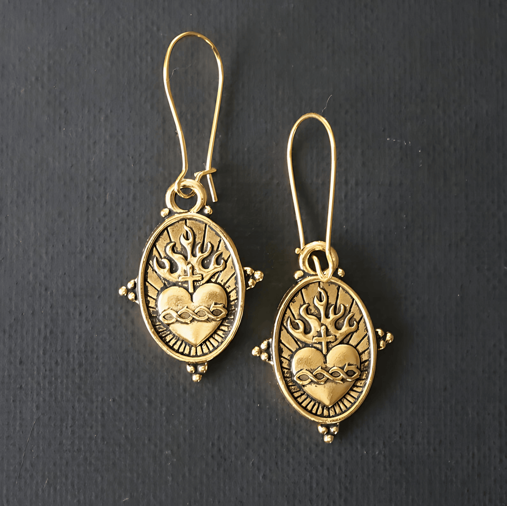 Christianartworkshop Vintage Style Sacred Heart Dangle Earrings: Faith & Devotion Jewelry - image 1