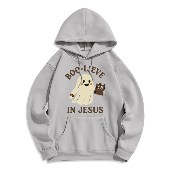Christianartworkshop Boo-Lieve in Jesus Faith Over Fear Fleece Lined Polyester Hoodie - Grey - 2XL - image 5