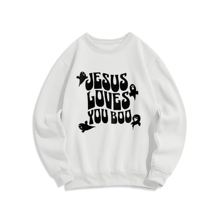 Christianartworkshop Jesus Loves You Boo Fleece Lined Polyester Sweatshirt - White - 2XL - image 2