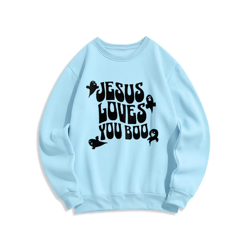 Christianartworkshop Jesus Loves You Boo Fleece Lined Polyester Sweatshirt - Blue - 2XL - image 3