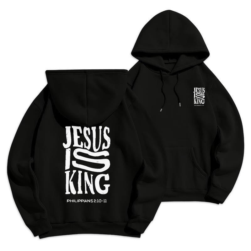 Christianartworkshop Bold Street Style Jesus Is King Bold Fleece Lined Polyester Hoodie - Black - 2XL - image 8
