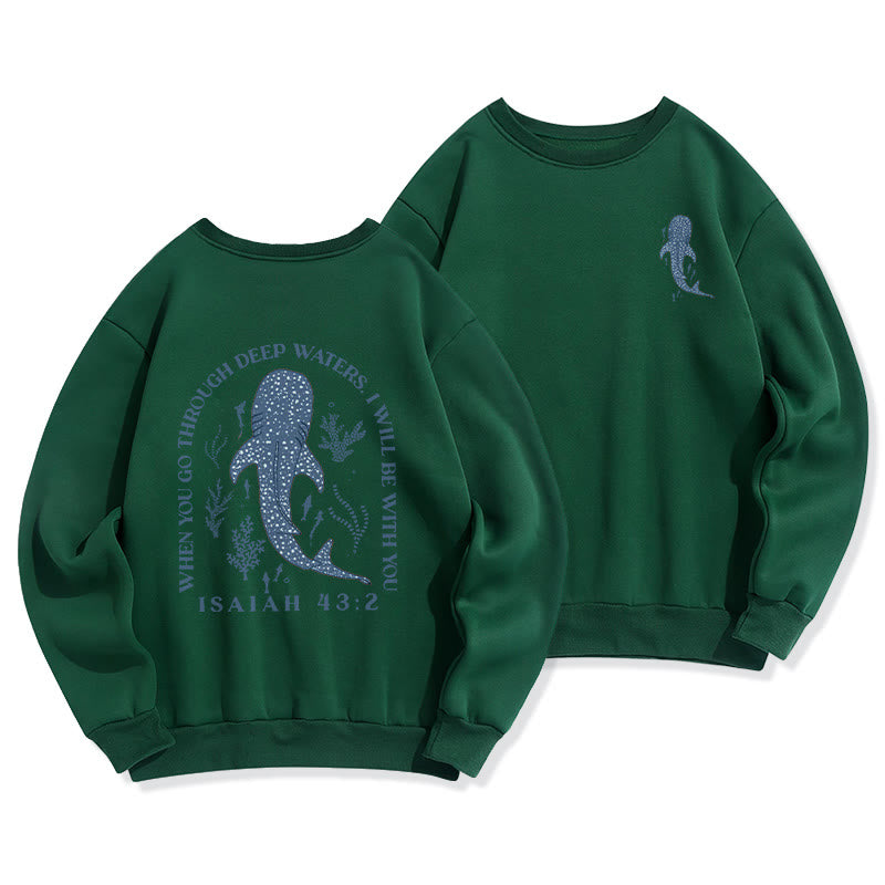 Christianartworkshop Modern Colored Style Faith Beneath the Waves Fleece Lined Polyester Sweatshirt - Green - 2XL - image 5