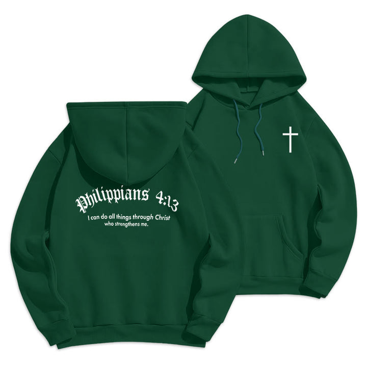 Christianartworkshop Quotation Style Bold Faith in Philippians 413 Fleece Lined Polyester Hoodie - Green - 2XL - image 10