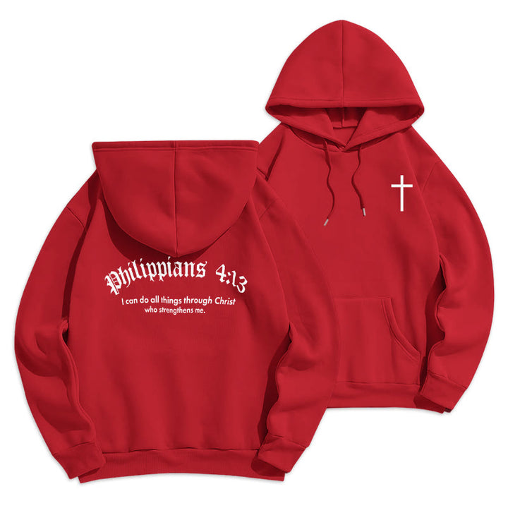 Christianartworkshop Quotation Style Bold Faith in Philippians 413 Fleece Lined Polyester Hoodie - Red - 2XL - image 12