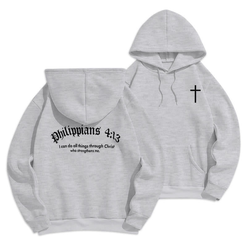 Christianartworkshop Quotation Style Bold Faith in Philippians 413 Fleece Lined Polyester Hoodie - Grey - 2XL - image 5
