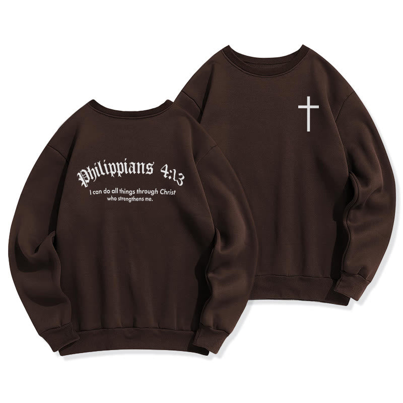 Christianartworkshop Quotation Style Bold Faith in Philippians 413 Fleece Lined Polyester Sweatshirt - Brown - 2XL - image 5