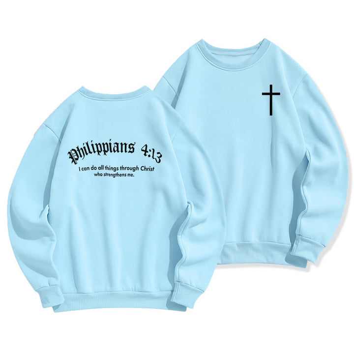 Christianartworkshop Quotation Style Bold Faith in Philippians 413 Fleece Lined Polyester Sweatshirt - Blue - 2XL - image 1