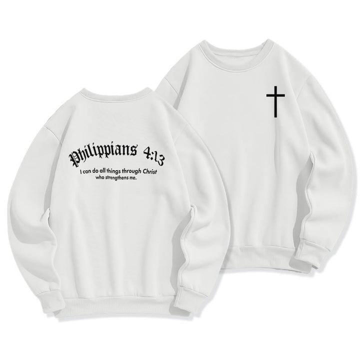 Christianartworkshop Quotation Style Bold Faith in Philippians 413 Fleece Lined Polyester Sweatshirt - White - 2XL - image 0