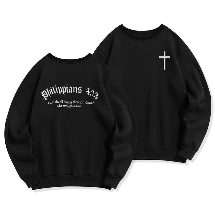 Christianartworkshop Quotation Style Bold Faith in Philippians 413 Fleece Lined Polyester Sweatshirt - Black - 2XL - image 2