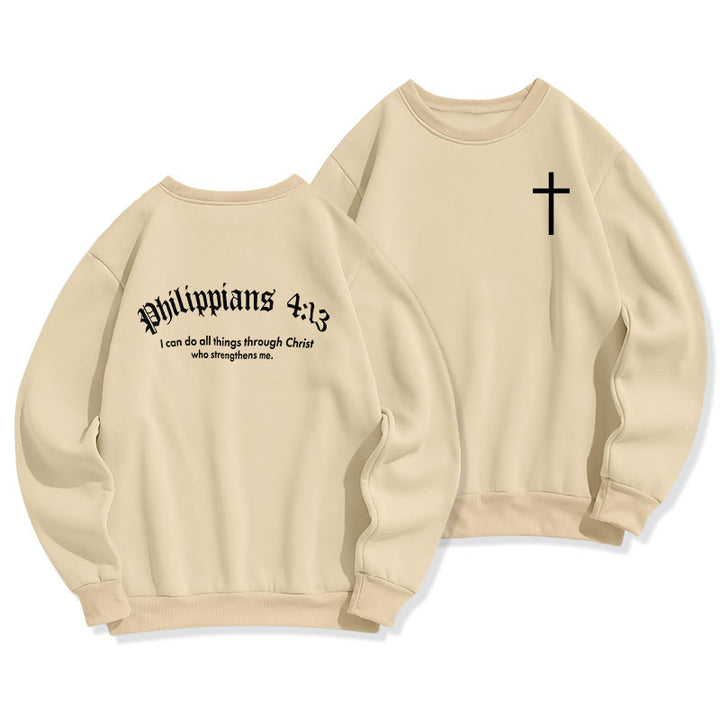 Christianartworkshop Quotation Style Bold Faith in Philippians 413 Fleece Lined Polyester Sweatshirt - Beige - 2XL - image 3